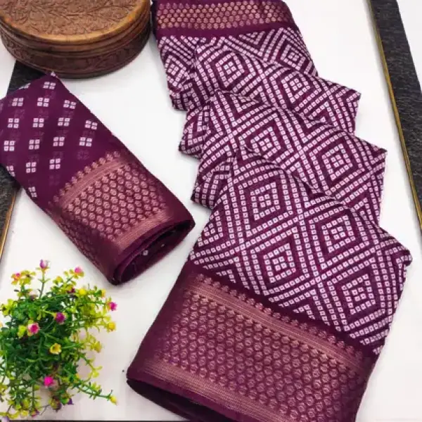Bandhani Cotton Silk Saree (Wine)