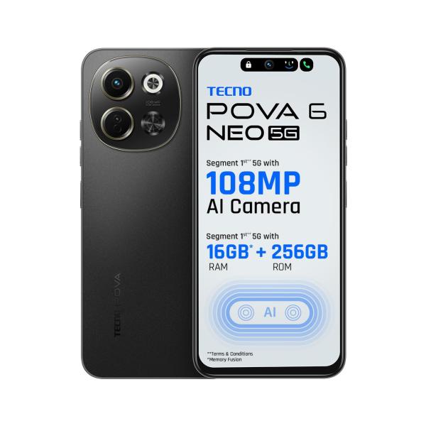 TECNO POVA 6 NEO 5G (Midnight Shadow, 8GB+256GB) | Advanced AI Features | 108MP Ultra Clear AI Camera | D6300 Powerful Processor | 5 Year Lag Free Fluency |...