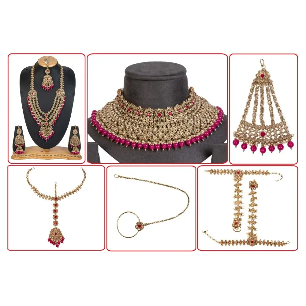 Fascinating With Traditional Work Polki Bridal Set Adorned With Crystal