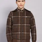 Men Brown Solid Hooded Full Sleeve Jacket