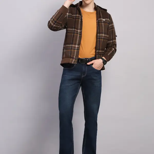 Men Brown Solid Hooded Full Sleeve Jacket