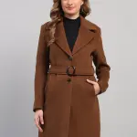 Women Brown Solid Collar Full Sleeve Coat