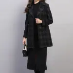 Women Black Check Collar Full Sleeve Coat
