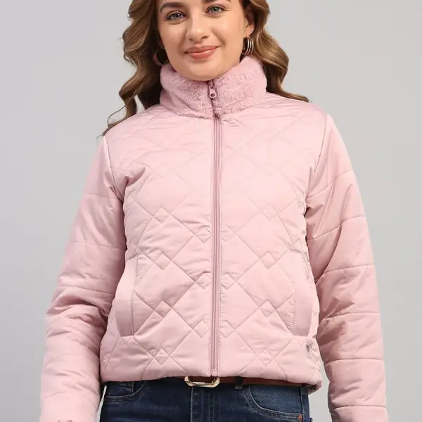 Women Pink Solid Collar Full Sleeve Reversible Jacket