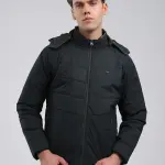 Men Olive Solid Hooded Full Sleeve Jacket