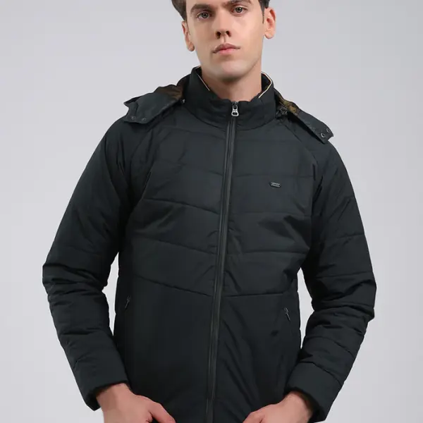 Men Olive Solid Hooded Full Sleeve Jacket