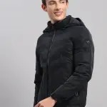 Men Navy Blue Solid Hooded Full Sleeve Jacket