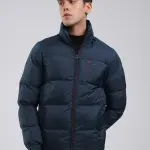 Men Navy Blue Solid Hooded Full Sleeve Jacket