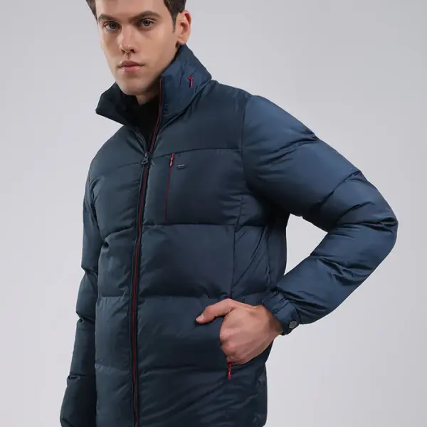 Men Navy Blue Solid Hooded Full Sleeve Jacket