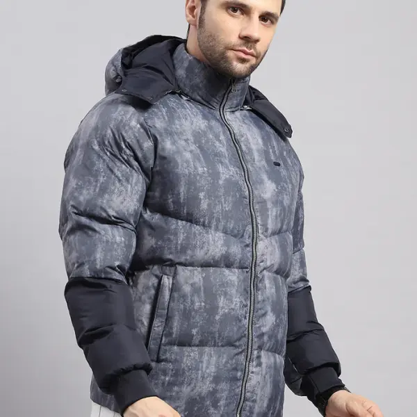 Men Charcoal Solid Hooded Full Sleeve Jacket