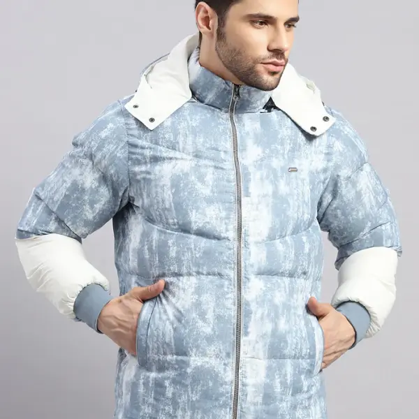 Men Sky Blue Solid Hooded Full Sleeve Jacket
