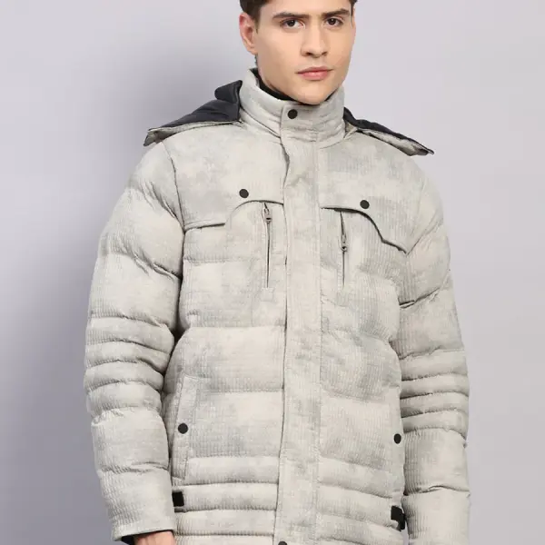 Men Beige Solid Hooded Full Sleeve Jacket