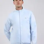 Men Sky Blue Solid Stand Collar Full Sleeve Jacket