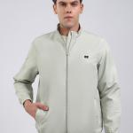 Men Green Solid Stand Collar Full Sleeve Jacket