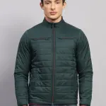 Men Olive Solid Collar Full Sleeve Jacket