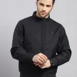 Men Navy Blue Solid Collar Full Sleeve Reversible Jacket