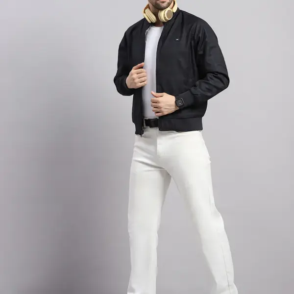 Men Navy Blue Solid Collar Full Sleeve Reversible Jacket