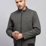 Men Brown Solid Stand Collar Full Sleeve Jacket