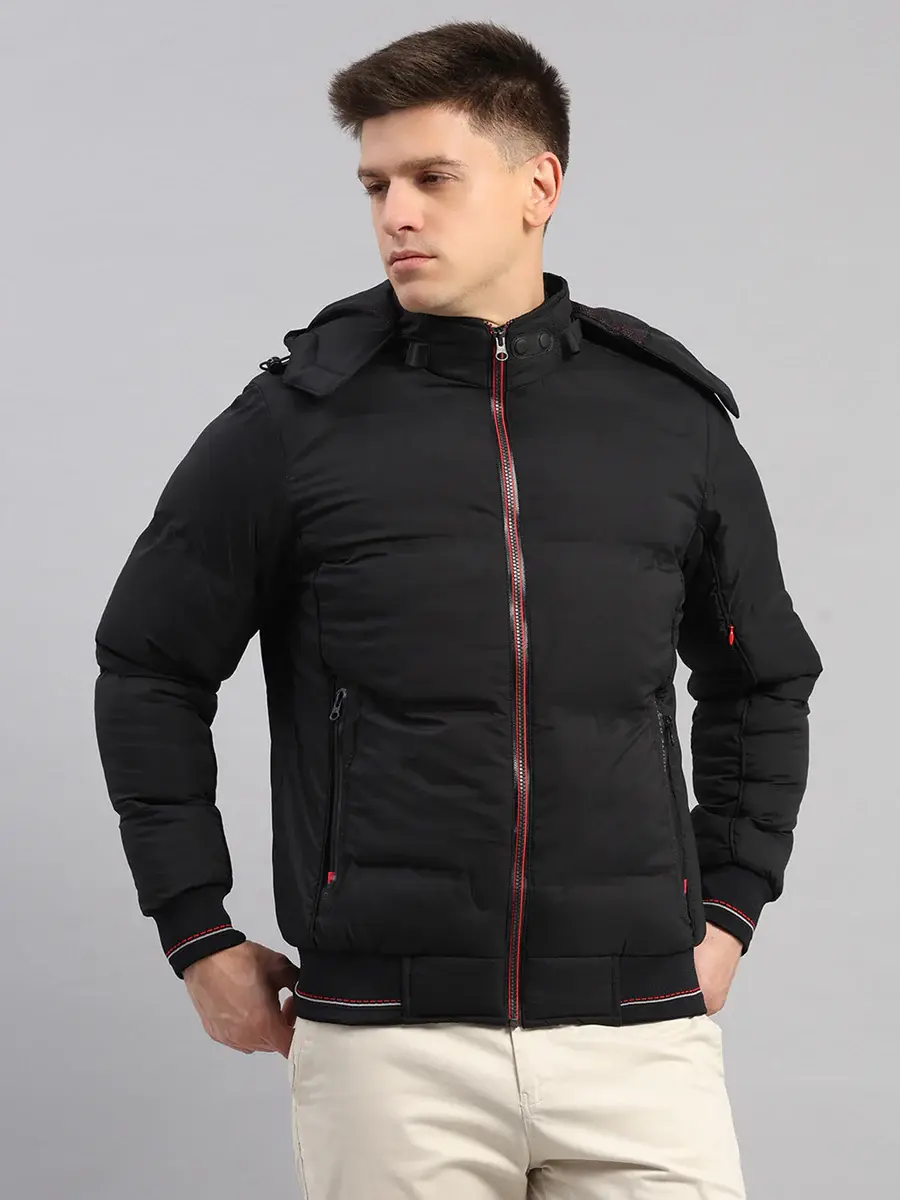 Men Black Smart Hooded Jacket with Integrated Magnetic Earphones