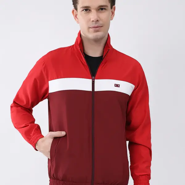 Men Maroon Printed Collar Full Sleeve Jacket