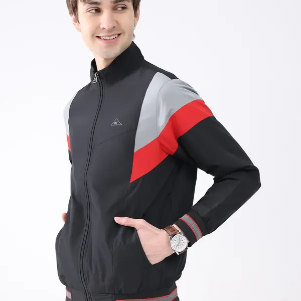 Men Black Printed Collar Full Sleeve Jacket