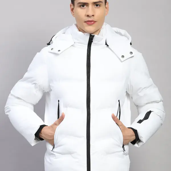 Luxuria Men White Solid Hooded Full Sleeve Jacket