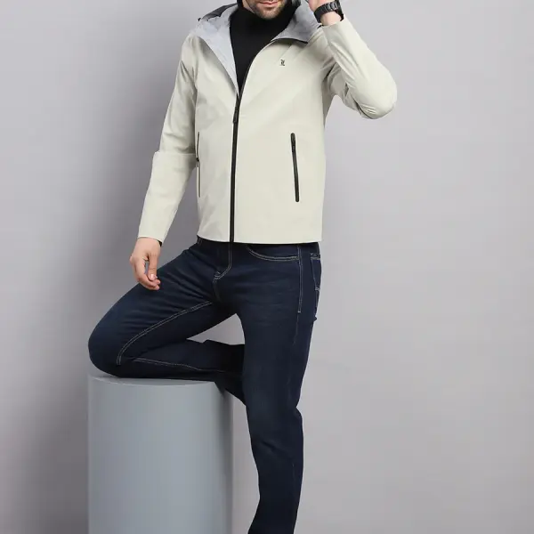 Luxuria Men Beige Check Hooded Full Sleeve Reversible Jacket