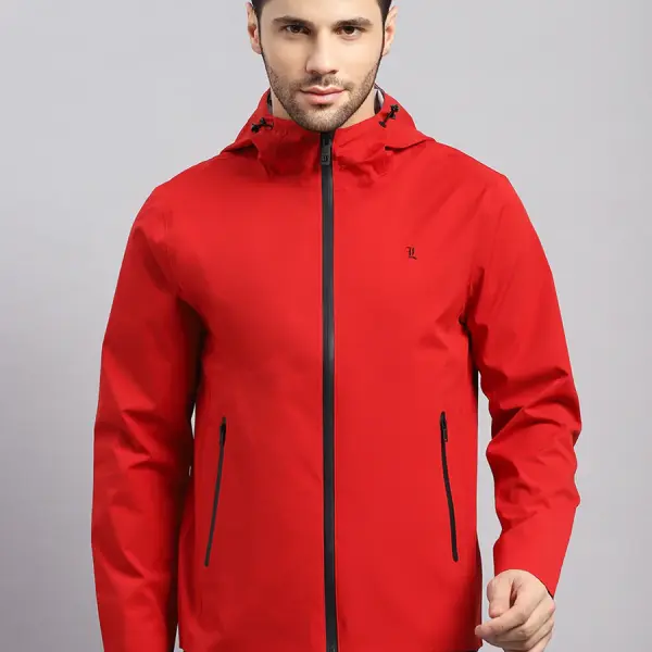 Luxuria Men Red Check Hooded Full Sleeve Reversible Jacke