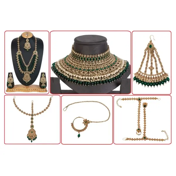 Elegant With Traditional Work Polki Bridal Set Studded With Crystal