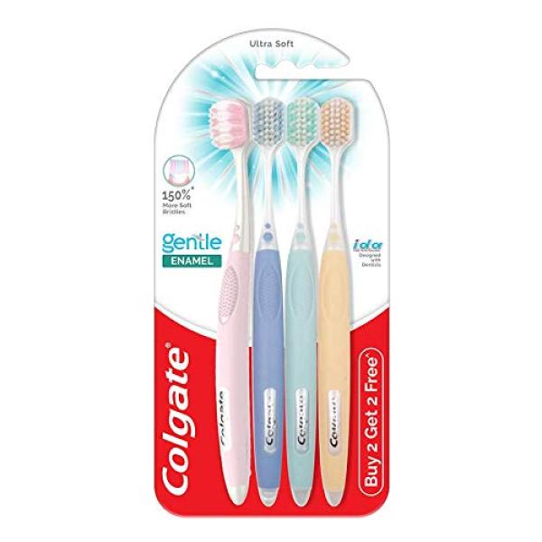 GROCERY   Colgate Gentle Enamel Ultra Soft Bristles Manual Toothbrush for adults, 4 Pcs (Buy2 Get 2)