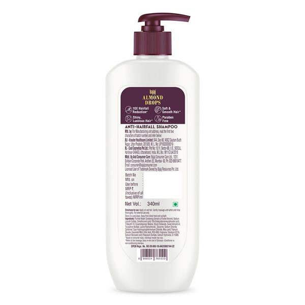 Bajaj Almond Drops Anti Hairfall Shampoo with Almond Oil & Vitamin E | For 10X Hairfall Reduction* & Soft, Shiny Hair*