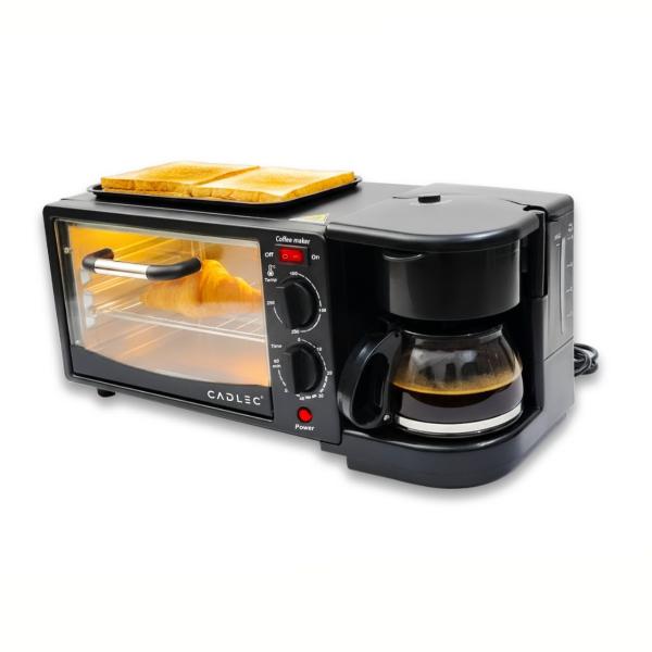 Cadlec MultiChef Pro 3 in 1 Breakfast Maker With Oven Toaster Griller, Coffee Maker, Frying Pan | Adjustable Temperature & Timer, Bake, Grill & Toast- Black