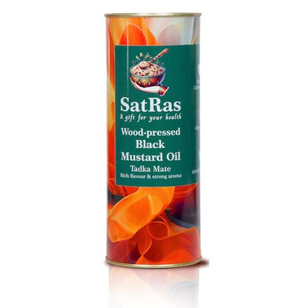SatRas Wood Pressed Black Mustard Oil 1 ltr | Cold Pressed in Wooden Kolhu