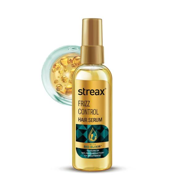Streax Frizz Control Hair Serum for Dry Frizzy Hair- 100 ml, 72hrs Frizz Free Hair, For Women & Men, With Bio – Elixir, 84% Frizz Reduction & 11X smoothness