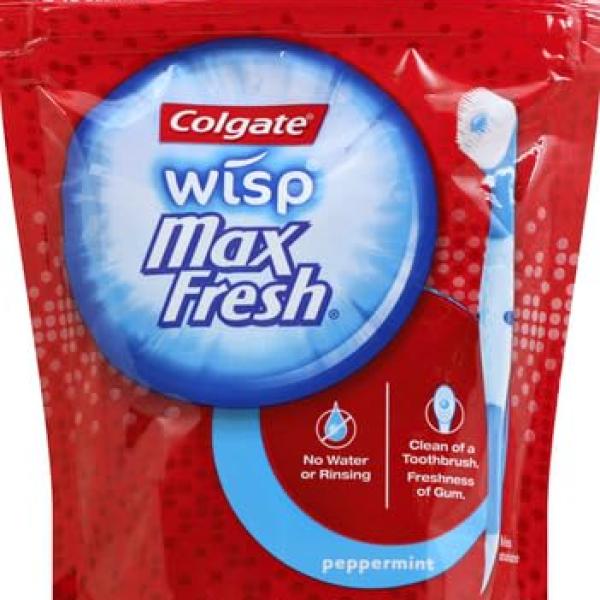 Colgate Adult Max Fresh Wisp Disposable Travel Manual Toothbrush, Peppermint - 24 Count, Red