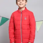 Boys Red Solid Stand Collar Full Sleeve Boys Jacket