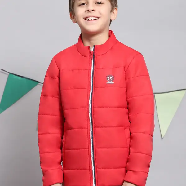 Boys Red Solid Stand Collar Full Sleeve Boys Jacket