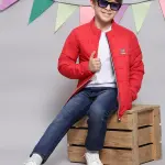 Boys Red Solid Stand Collar Full Sleeve Boys Jacket