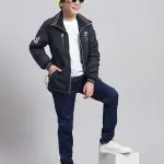 Boys Navy Blue Printed Collar Full Sleeve Boys Jacket