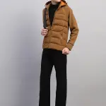 Boys Brown Solid Hooded Full Sleeve Jacket