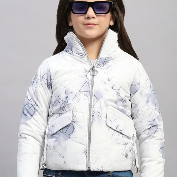 Girls Purple Printed Collar Full Sleeve Jacket