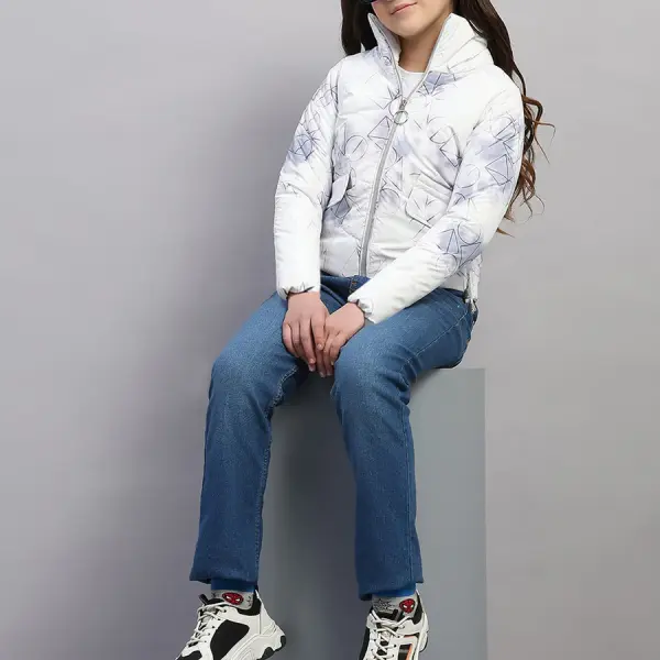 Girls Purple Printed Collar Full Sleeve Jacket