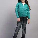 Girls Green Solid Hooded Full Sleeve Reversible Jacket