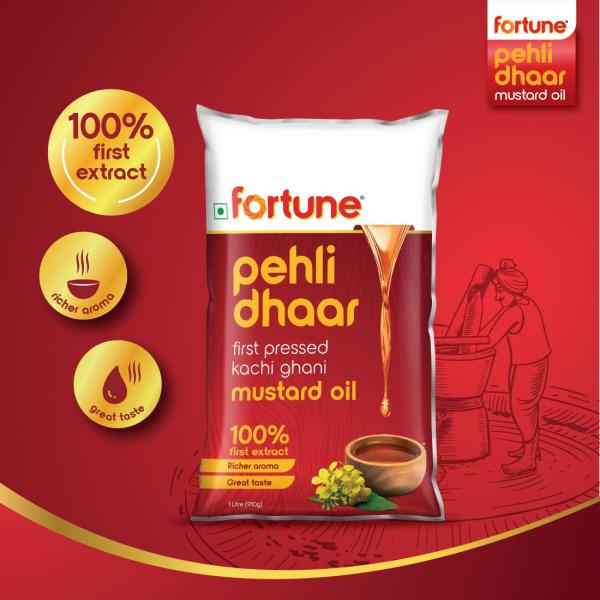 Fortune Pehli Dhaar First Pressed Kachi Ghani Mustard Oil 1 L (Pouch)
