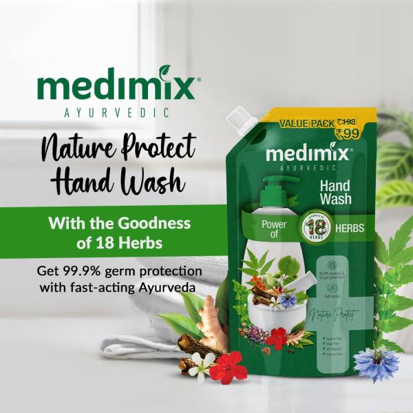 Medimix Ayurvedic 18 Herbs Hand Wash Refill For Soft & Odour-Free Hands 675ml | 99.9% Germ Protection | Shop Herbal | Natural | Soap-free | 100% Vegan