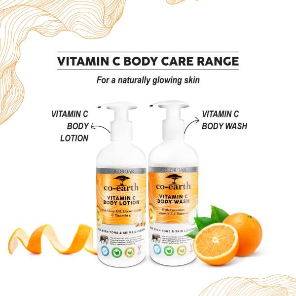 Colorbar Co-earth Vitamin C Body Lotion 300ml I Non-greasy, non-sticky body lotion I Reduce skin sagging & dark spots