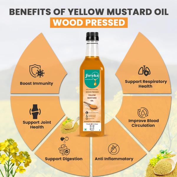 Foreka Cold Pressed Mustard Oil - Unrefined Oil For Cooking - Chemical-free and 100% Natural (5 Litre, Yellow Mustard)