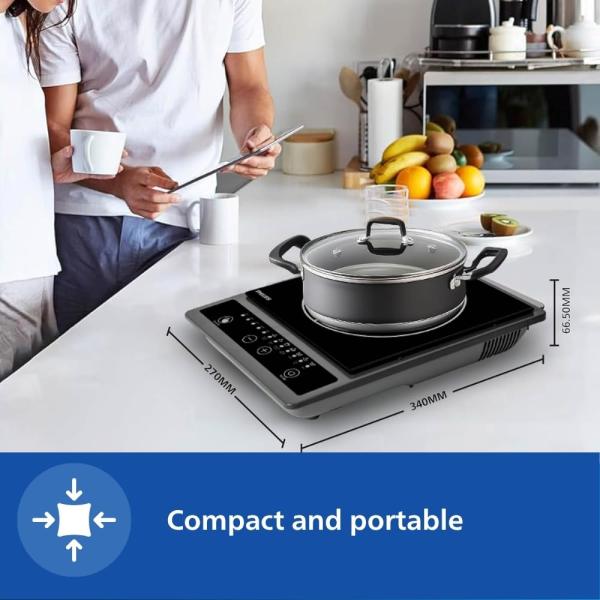 Philips HD4934/00 1300W Induction Cooktop with Triple MOV for 4kW surge protection with soft touch control