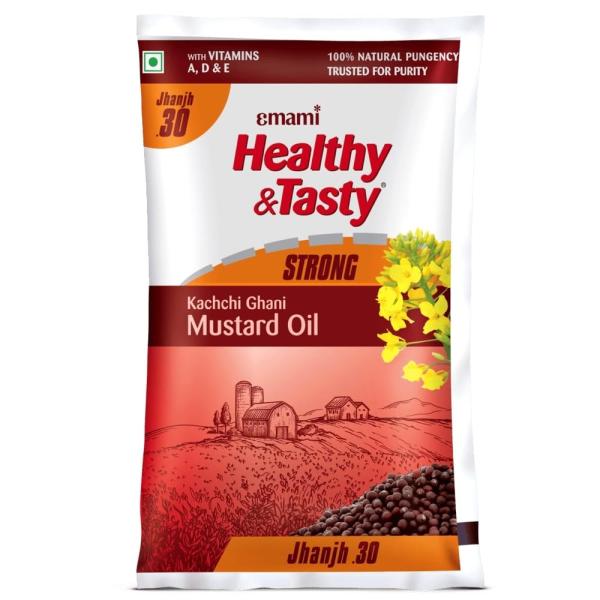 Emami Healthy and Tasty Strong Kachchi Ghani Mustard Oil Pouch, 825 G.
