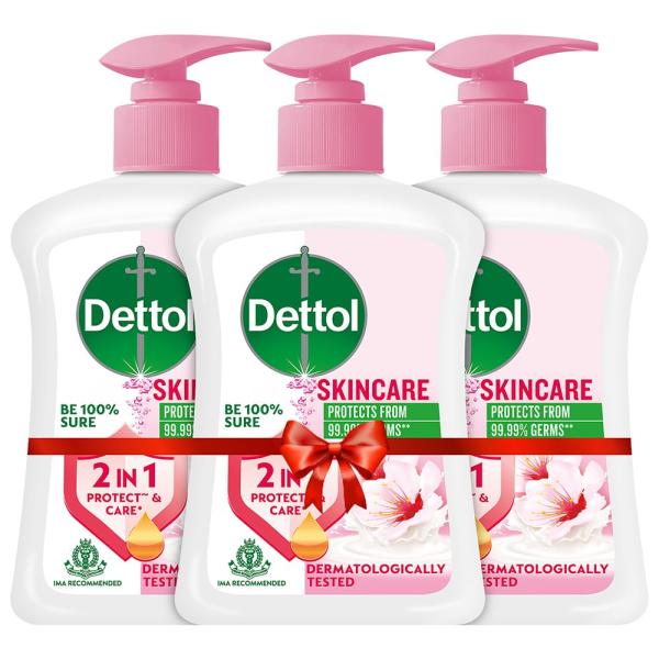 GROCERY   Dettol Liquid Handwash Dispenser Bottle Pump - Skincare Moisturizing Hand Wash (Pack of 3 - 200 ml each) | pH Balanced | 10x Better Germ Protection